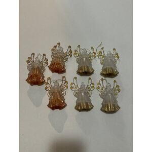 7 Frosted Clear Gold Leaf Beads Wire Wings Angels Christmas Tree Ornaments